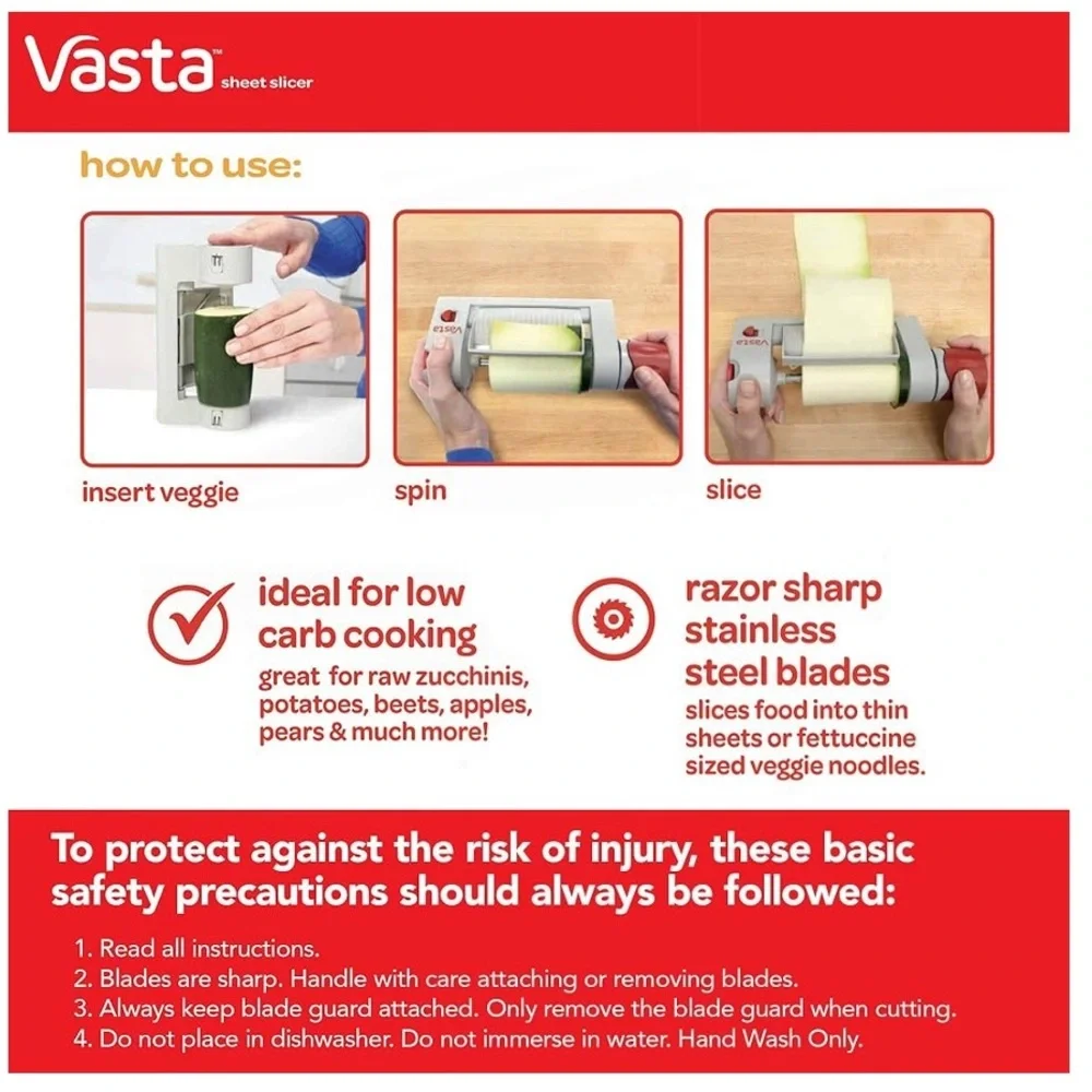 VASTA Veggie & Fruit Sheet Slicer, Stainless Steel Blade, 2 Attachments